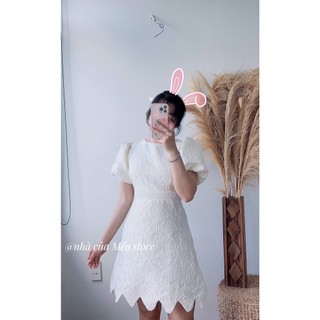 Đầm gấm tay phồng cột nơ lưng cao cấp[Nhà Của Méo Store]