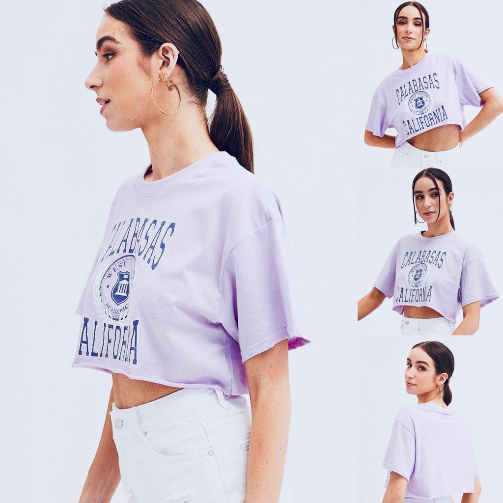 Áo thun cánh dơi chất cotton màu tím nhạt in Calabasas vnxk