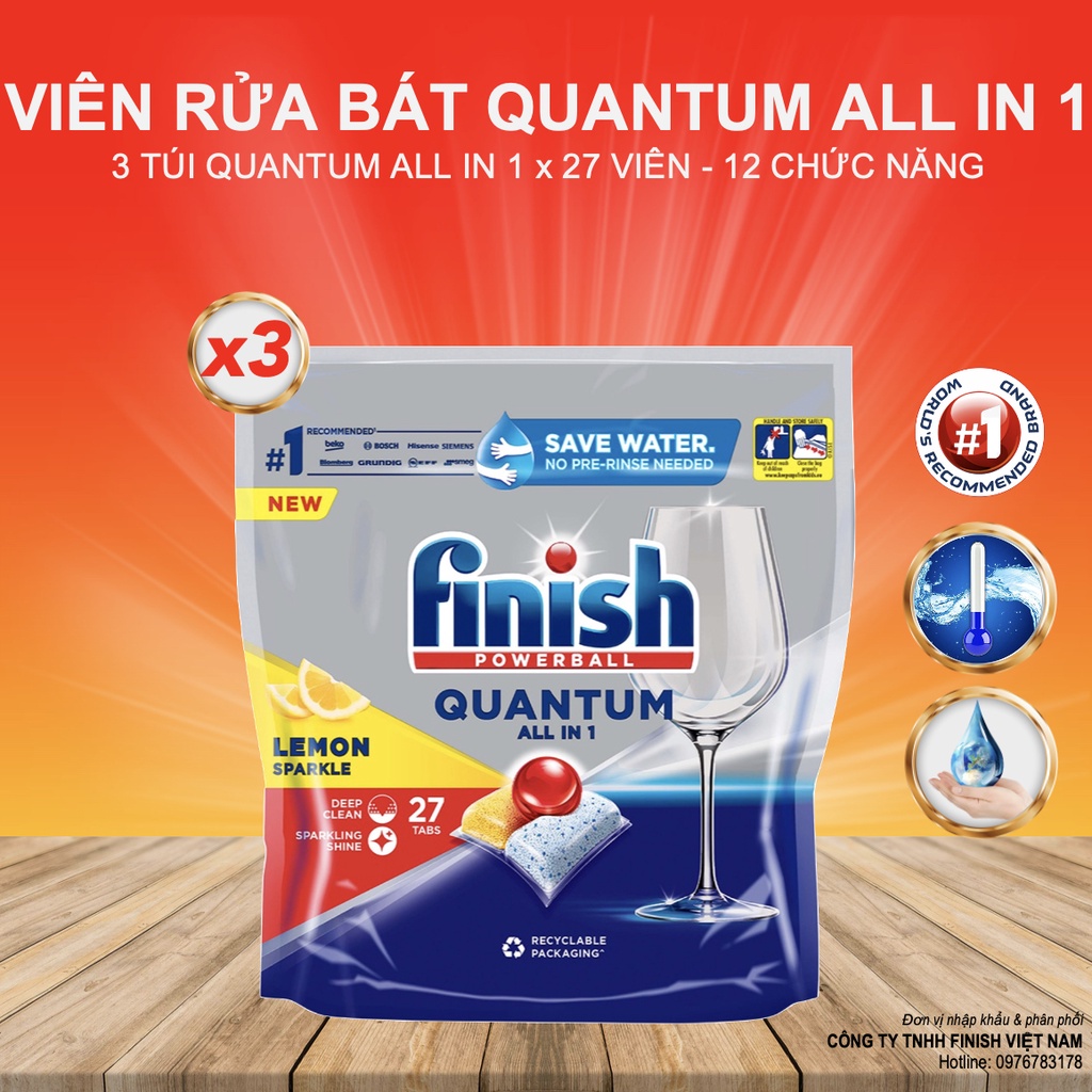 Túi 60 viên rửa Finish Quantum Ultimate hương chanh cao cấp dùng cho