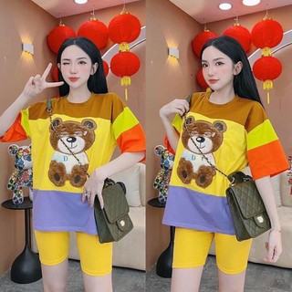 Set ngố thun phối màu cá tính bộ thun nữ áo cotton quần borip năng động trẻ trung