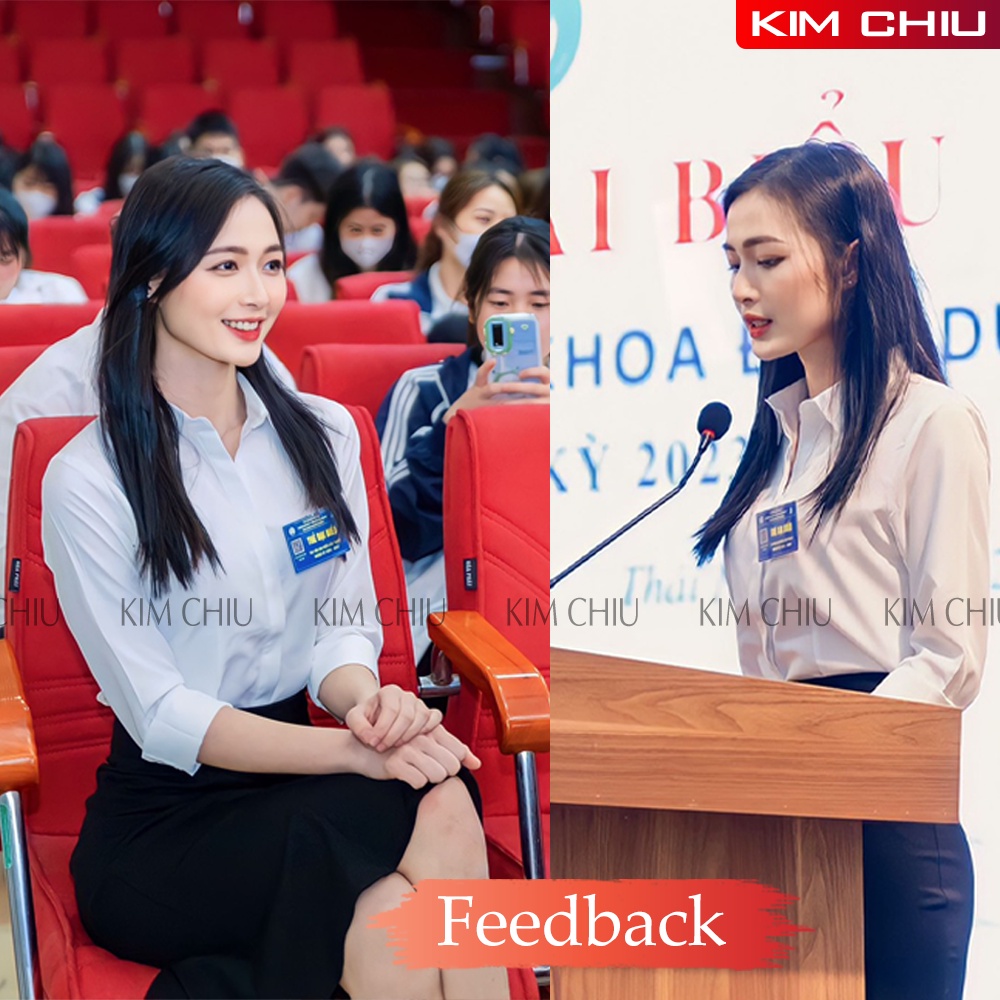 Áo Sơ Mi Nữ Giấu Nút Công Sở Cao Cấp Kim Chiu, Màu Trắng Tay Dài Vải Kate Mỹ Đẹp Ít Nhăn Giãn Nhẹ. SMTD04