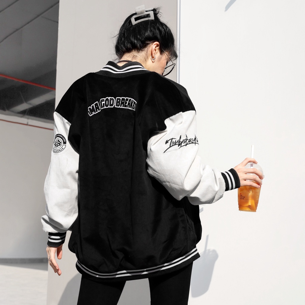 TẶNG BÌNH GIỮ NHIỆT - Áo Khoác Bomber Unisex Black White Varsity local brand iMA God Breaker (iGB)