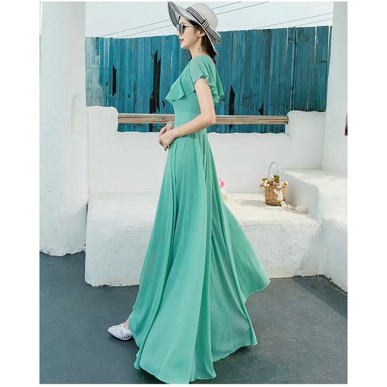 ĐẦM MAXI CỔ V CÁNH TIÊN