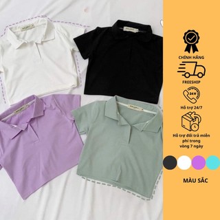 Áo croptop trơn cổ bẻ helina