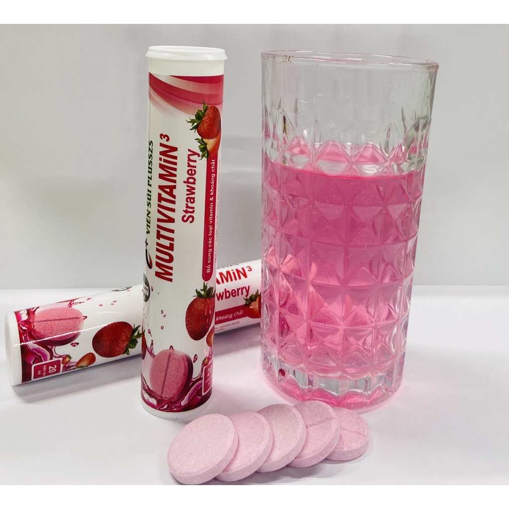Viên sủi Plusszs Multivitamin Strawberry hỗ trợ giảm mệt mỏi suy nhược bổ sung vitamin và khoáng chất. Tuýp 20 viên