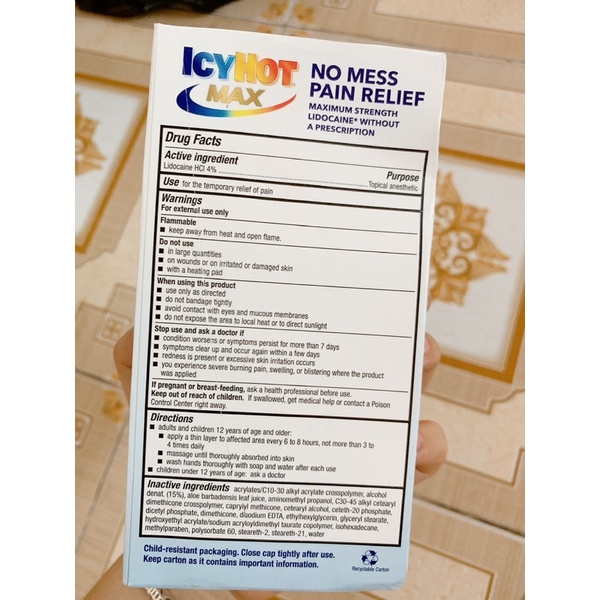 (chính hãng Mỹ) dầu nóng dạng lăn Icyhot max 73ml icy hot