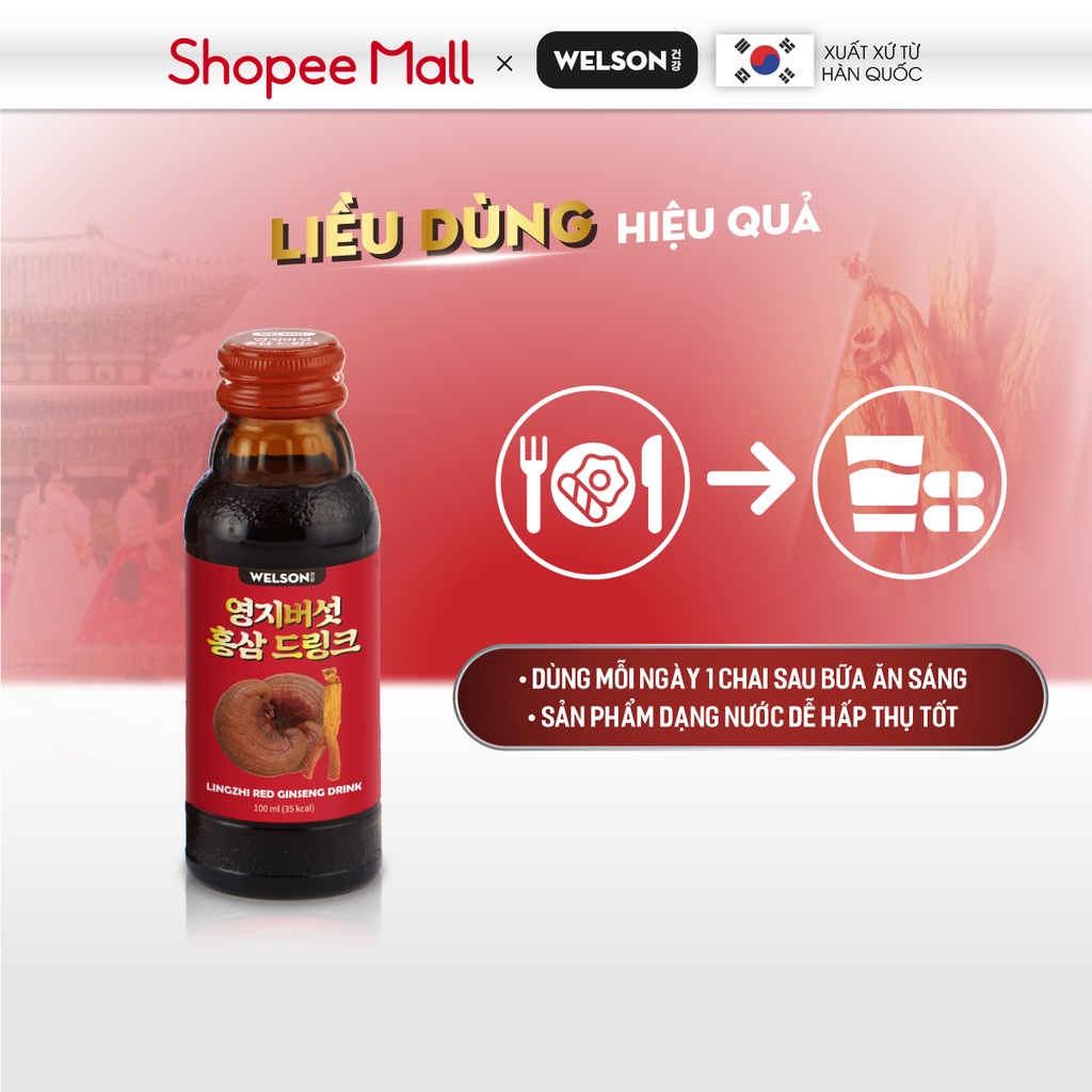 Nước uống linh chi hồng sâm Welson Lingzhi Red Gingseng 2 chai x 100ml