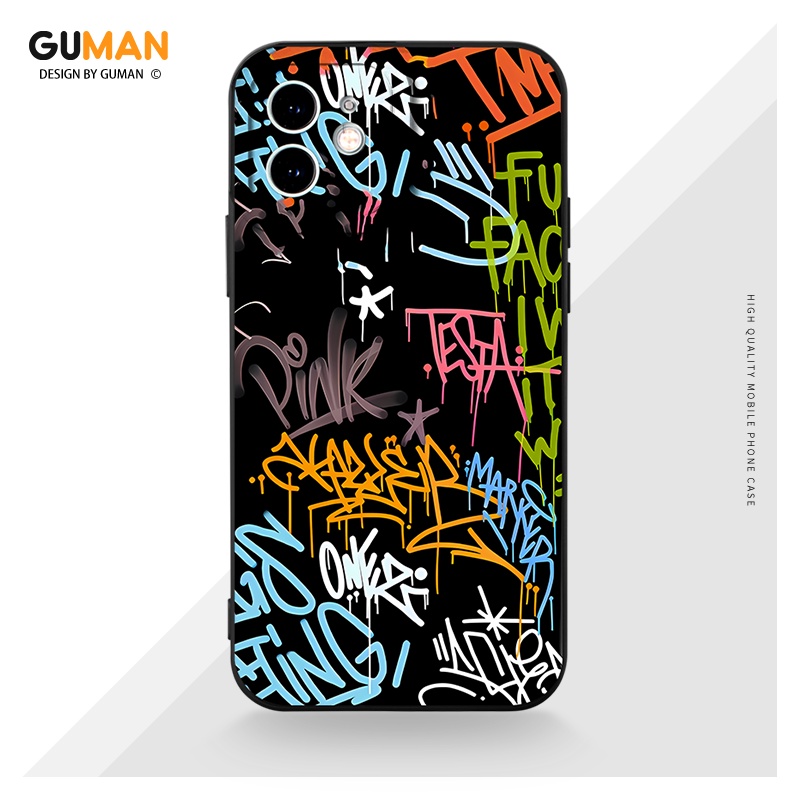 Ốp lưng GUMAN mềm chống bẩn thường trơn độc lạ ngầu nam đen Cho iPhone 16 15 14 13 12 11 Pro Max SE 