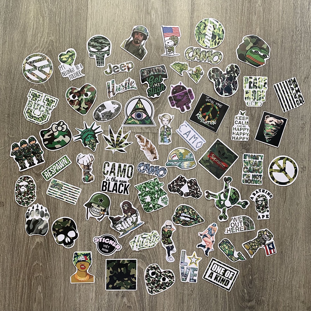Sticker CAMO Rằn Ri Chống Nước Trang Trí Xe, Laptop, Nón Bảo Hiểm, Máy Tính, đàn guitar