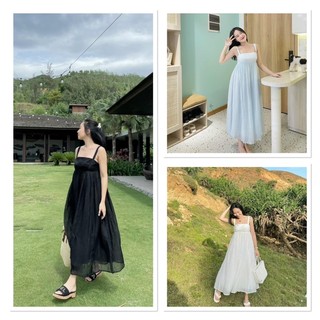 Váy Maxi 2 Lớp Chất Tơ Nhăn, Dáng Dài, Có Đệm Ngực