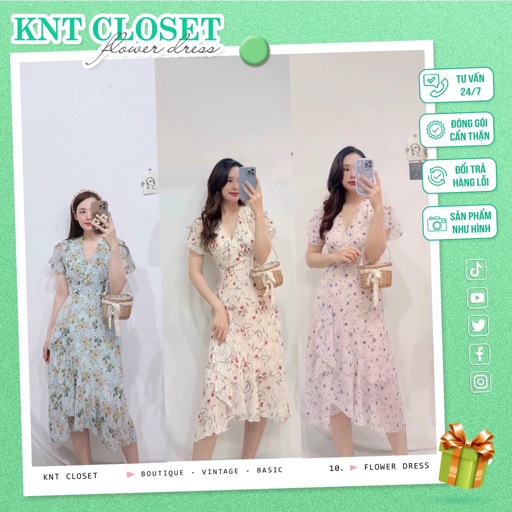 Đầm Voan Hoa Nhí Vạt Chéo Dáng Dài Đi Biển Đi Chơi Siêu Xinh KNT Closet