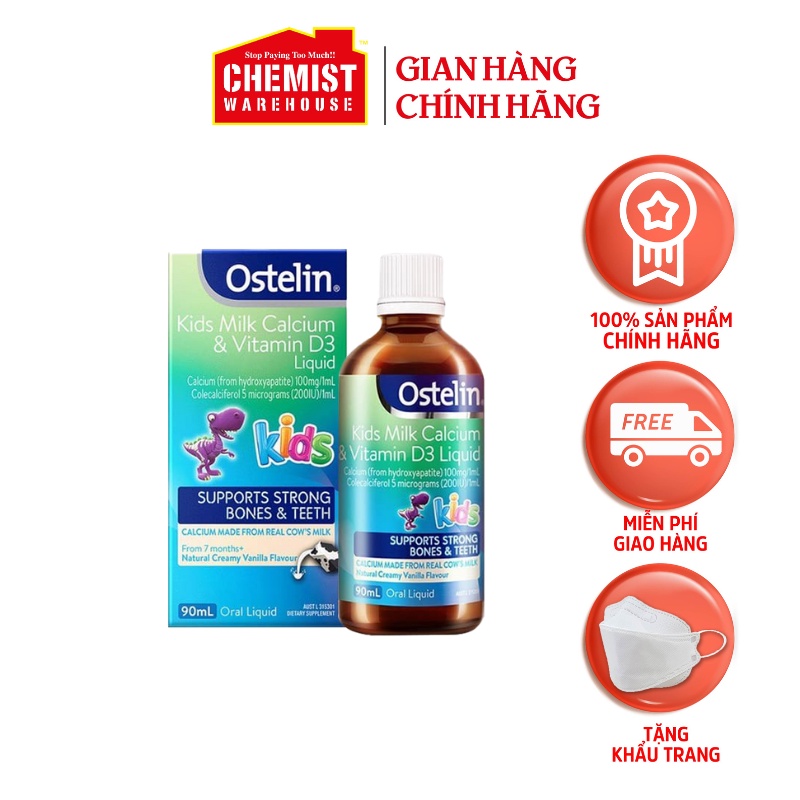 Siro Kids Milk Calcium & Vitamin D3 Liquid giúp tăng hấp thu canxi cho trẻ 90ml của Úc