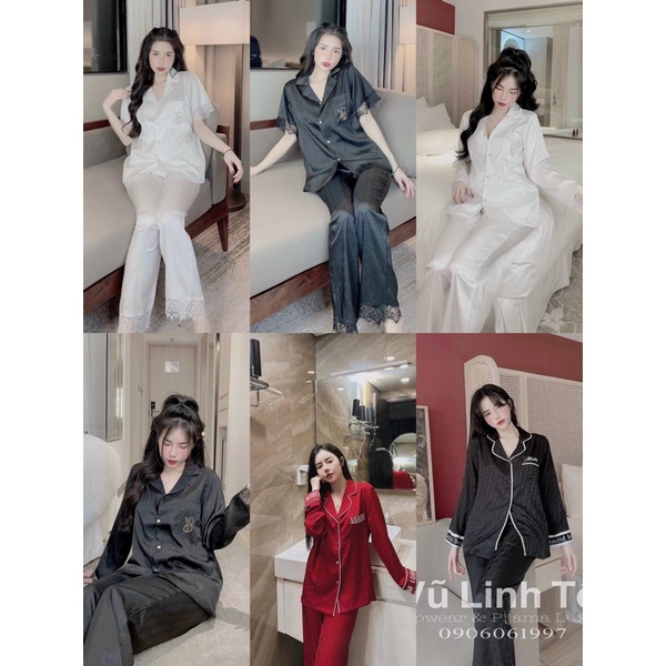 Đồ bộ mặc nhà đồ ngủ- Pyjama Nữ Dài Tay Thiết Kế Trơn Đơn Giản Sang Trọng In 3D chất liệu lụa xước cao cấp