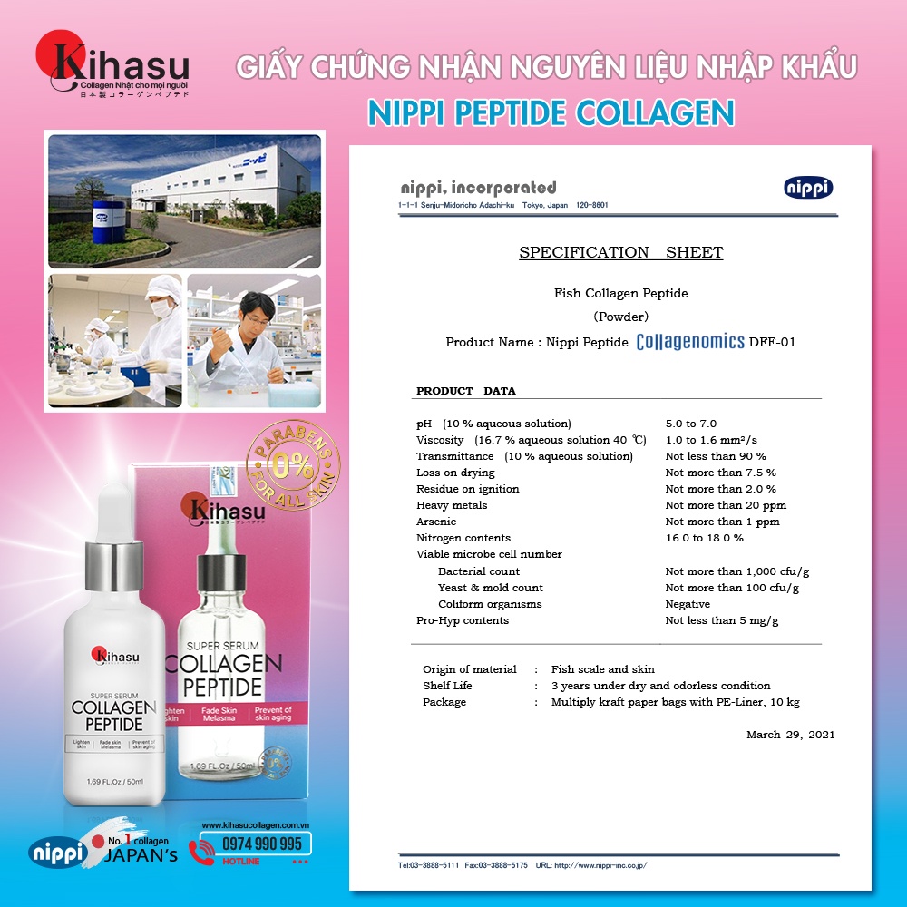 Serum dưỡng ẩm da, giúp da trắng sáng với Serum collagen KIHASU có Niacinamide (Chai 10ml)