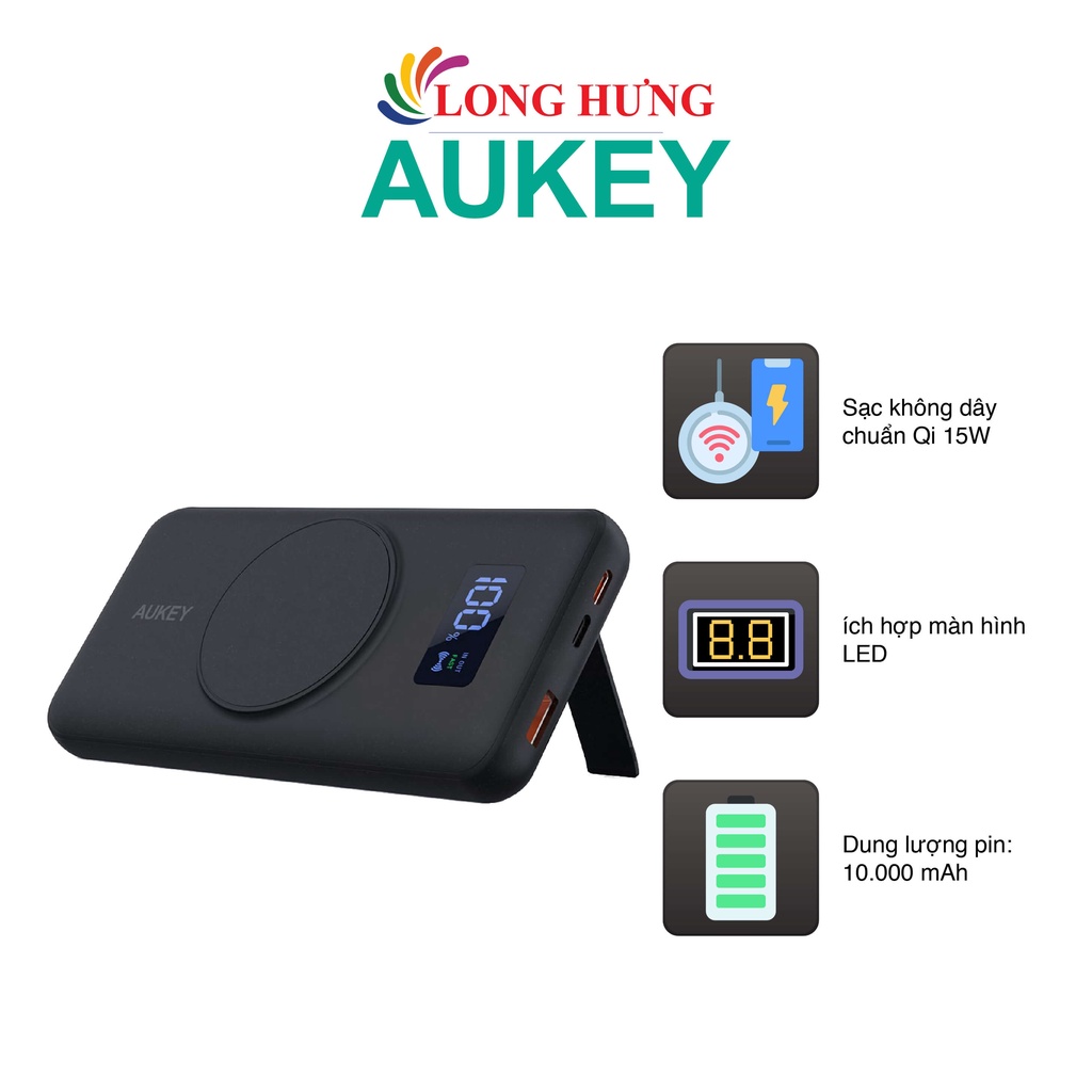 Sạc dự phòng kiêm sạc không dây Aukey Basix MagAir 22.5W QC 3.0 10000 mAh PB-WL02i - Hàng chính hãng
