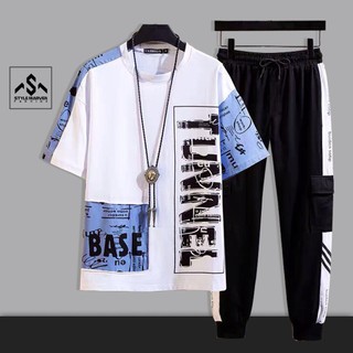Bộ thun nam thể thao mùa hè STYLE MARVEN áo ngắn tay TUNNEL phối quần jogger sọc trẻ trung năng động - SET NAM 90000183