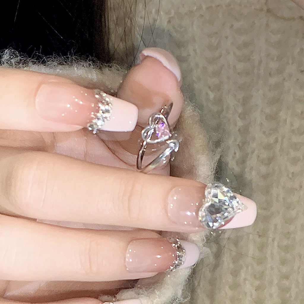 Nhẫn đính đá hình trái tim màu hồng thời trang nữ Hàn Quốc