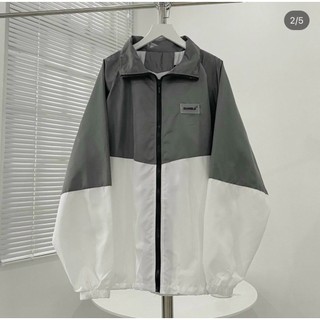 Áo khoác dù nam nữ 2 lớp, áo khoác dù unisex màu xám đen, áo khoác dù form rộng