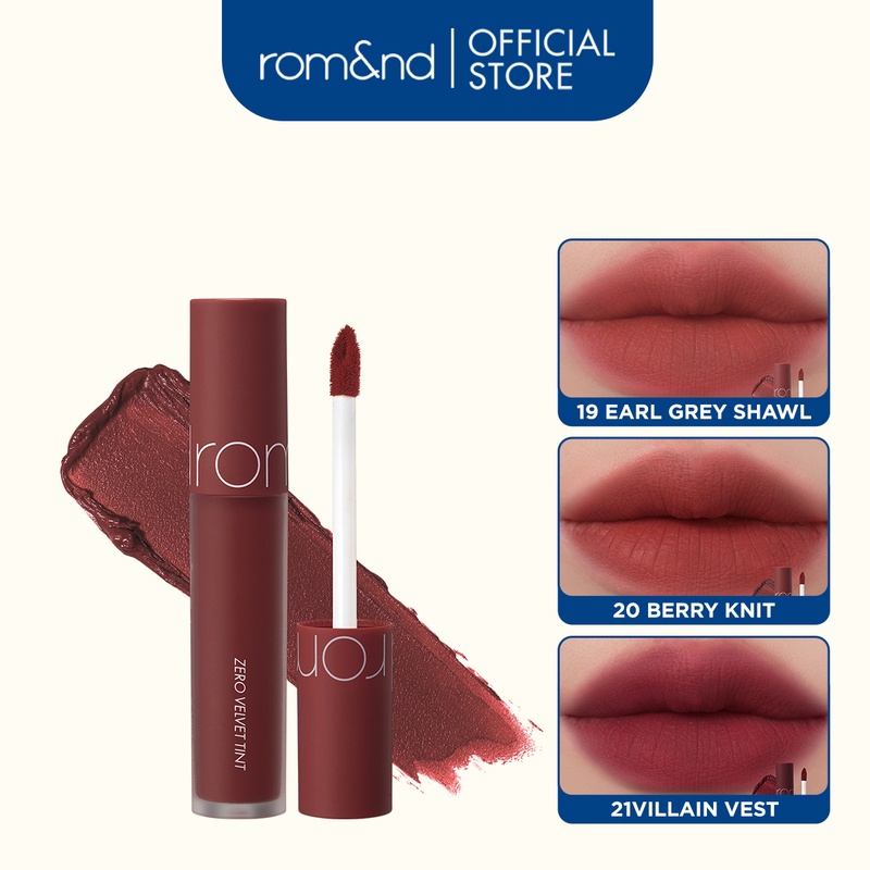 [Rom&nd] [Màu 18-21] Son kem lì, lên màu siêu chuẩn, mềm mại như nhung Hàn Quốc Romand Zero Velvet Tint 5.5g