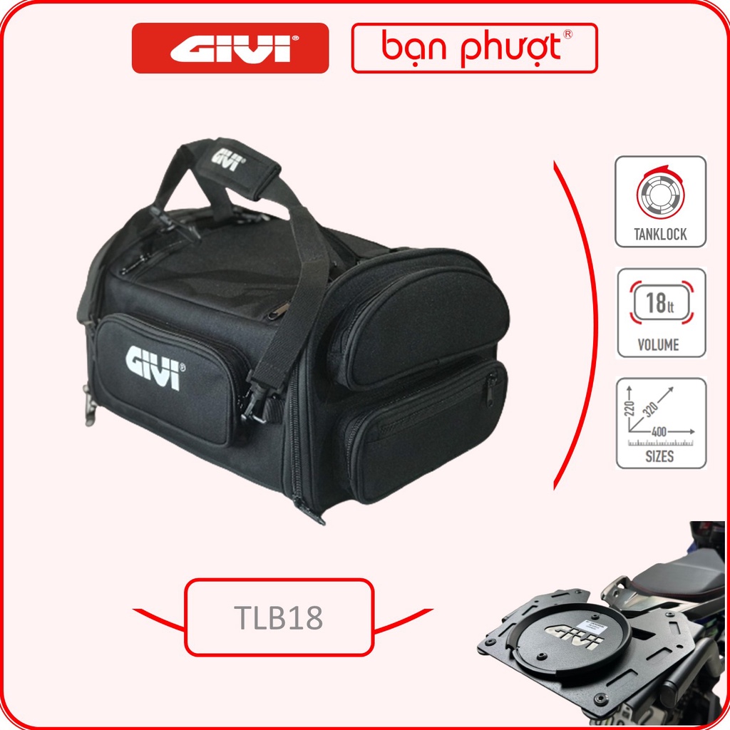 Túi Gài Yên Sau Givi Mini Duffle TLB18, Túi Givi Gắn Yên Sau Xe Máy, Givi TaiLock TLB18, Bạn Phượt