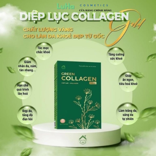 Diệp lục collagen gold hộp 30 gói, hỗ trợ sức khỏe, trắng da, giảm nám, tàn nhan, chậm quá trình lão hóa, luhacosmetics | BigBuy360 - bigbuy360.vn