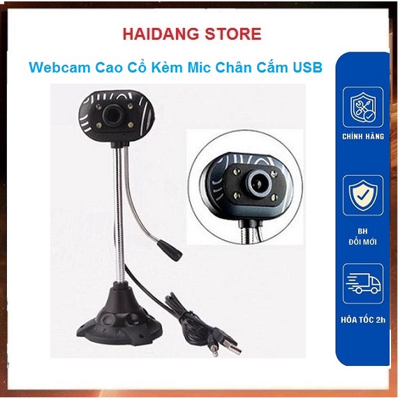 Webcam cao cổ kèm míc cắm cổng USB có đèn trợ sáng dùng cho học Online