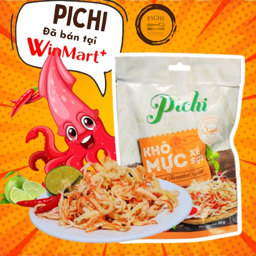 Khô mực Pichi CHÍNH HÃNG chứng nhận AN TOÀN VSTP xé sợi vị truyền thống vị lá chanh siêu ngon 50g