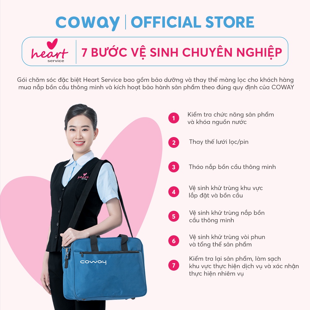 [1 năm] [E-Voucher] - Heart Service - Gói bảo dưỡng và chăm sóc Nắp bồn cầu thông minh Coway tại nhà