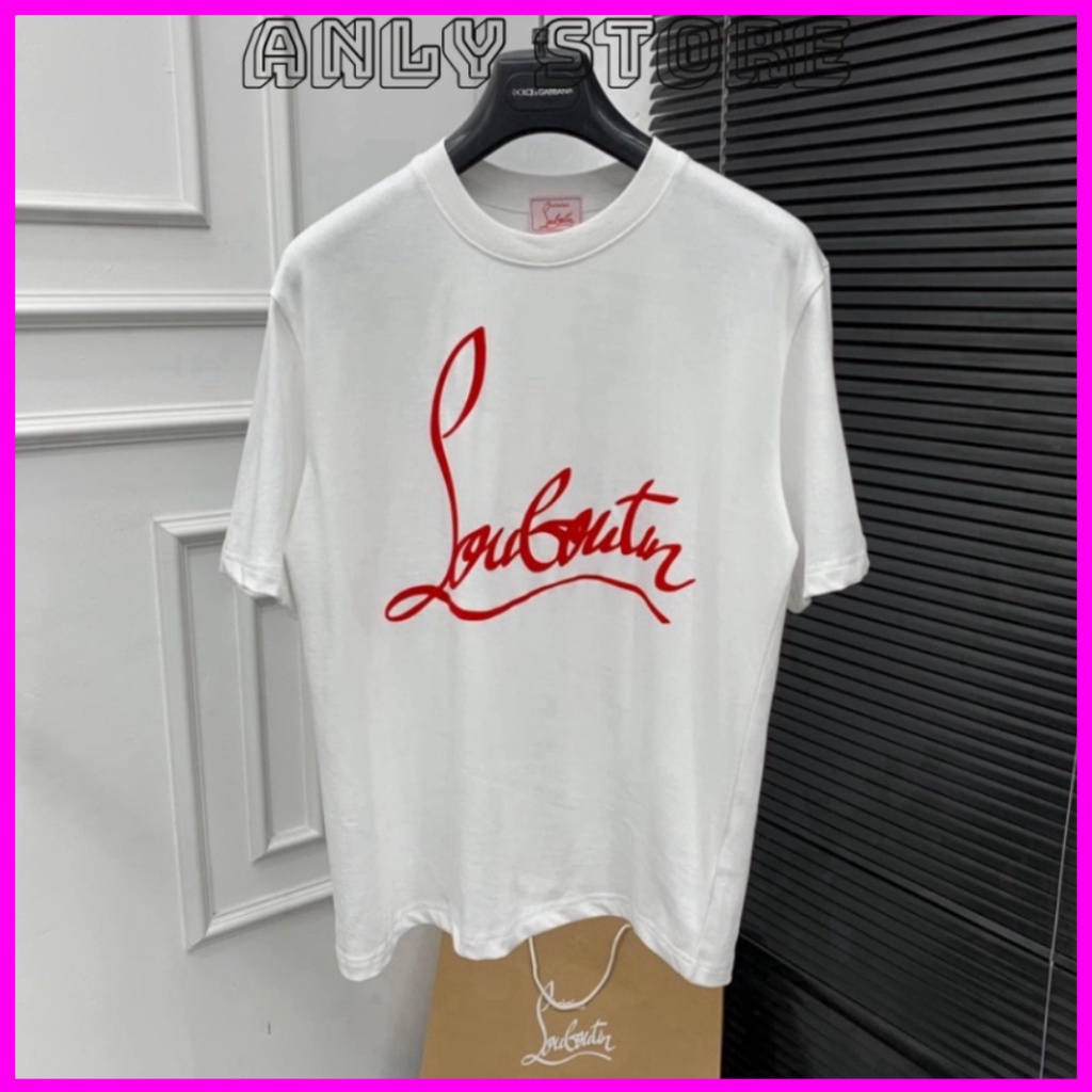 Áo Phông Nam Nữ Premium Cotton In Chữ Louboutin Logo Đỏ Hai Mặt - Áo Thun Nam Nữ Form Rộng Unisex. Giá sinh viên