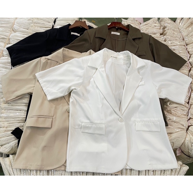Áo Blazer nữ tay cộc màu vintage Hàn Quốc siêu xinh có cầu vai ảnh thật - hàng có sẵn