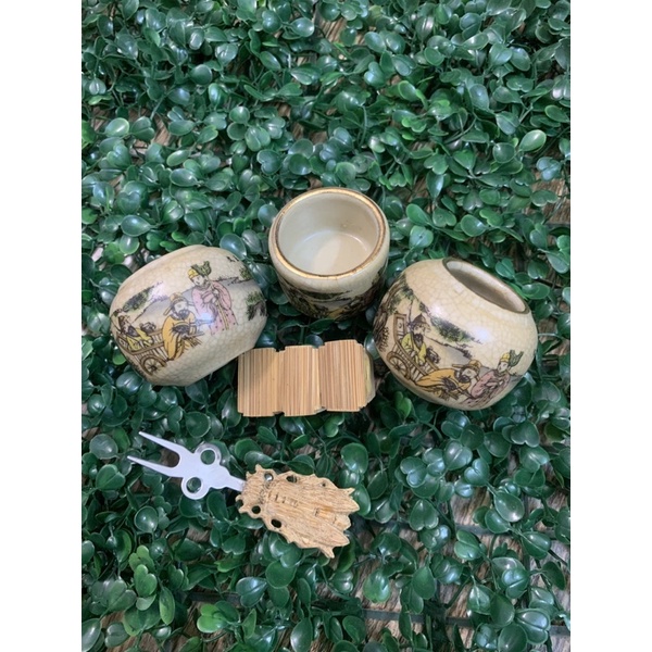 Cóng Mào men rạn cổ miệng vàng Tặng xiên tre