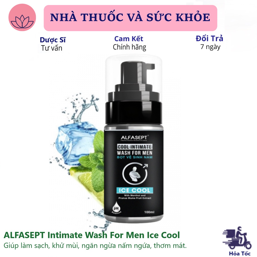 ALFASEPT Intimate Wash For Men Ice Cool- Bọt Vệ Sinh Nam Giúp Làm Sạch, Khử Mùi, Ngăn Nấm Ngứa Lọ Dung Dịch