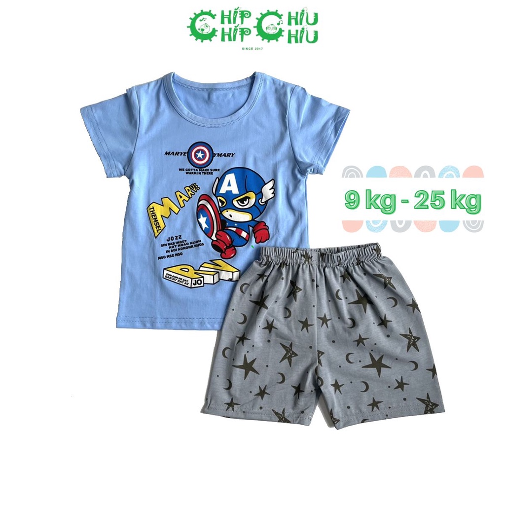 Quần áo bé trai hình siêu anh hùng - Marvel Áo Xanh Quần Ghi - Chíp Chíp Chiu Chiu