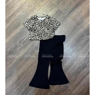 Set áo beo crop phối quần loe cho bé gái