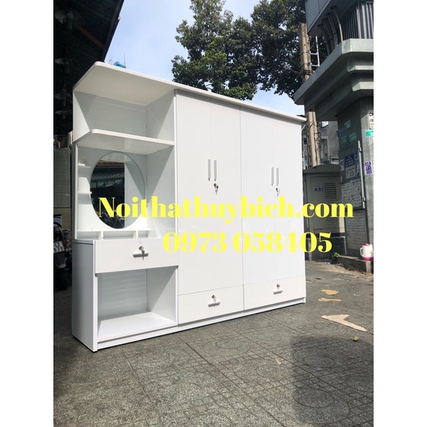 Tủ quần áo kèm bàn trang điểm(2m05x180x48)lót lõi gỗ bản lề+freeship