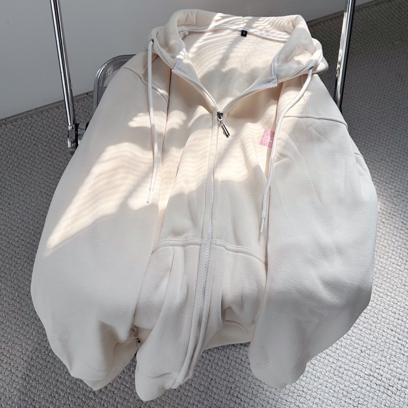 Áo khoác hoodie zip nỉ lót bông icon mặt cười hồng _HT.Store96