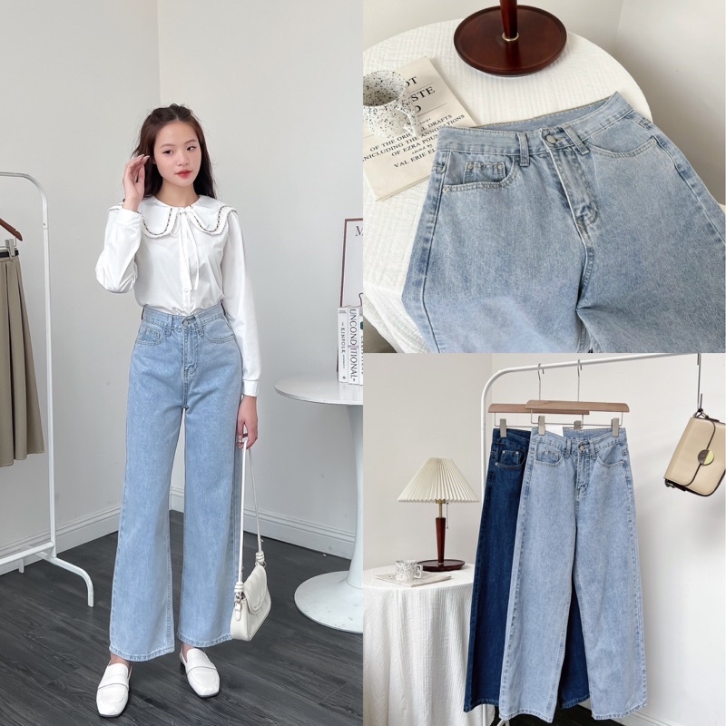 Quần bò jean nữ suông ống rộng q238308 by germe
