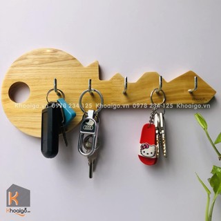 Móc treo chìa khóa gỗ, móc treo chìa khoá dán tường hình chìa khóa, decor