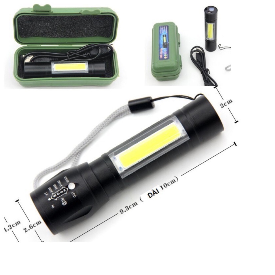 Đèn Pin Mini T1 POLICE 3 Chế Độ Siêu Sáng Có Zoom Chống Nước Kèm Hộp Và Dây Sạc Tiện Lợi
