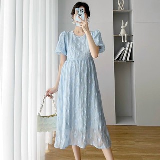 Đầm bầu xanh hoa ren xốp