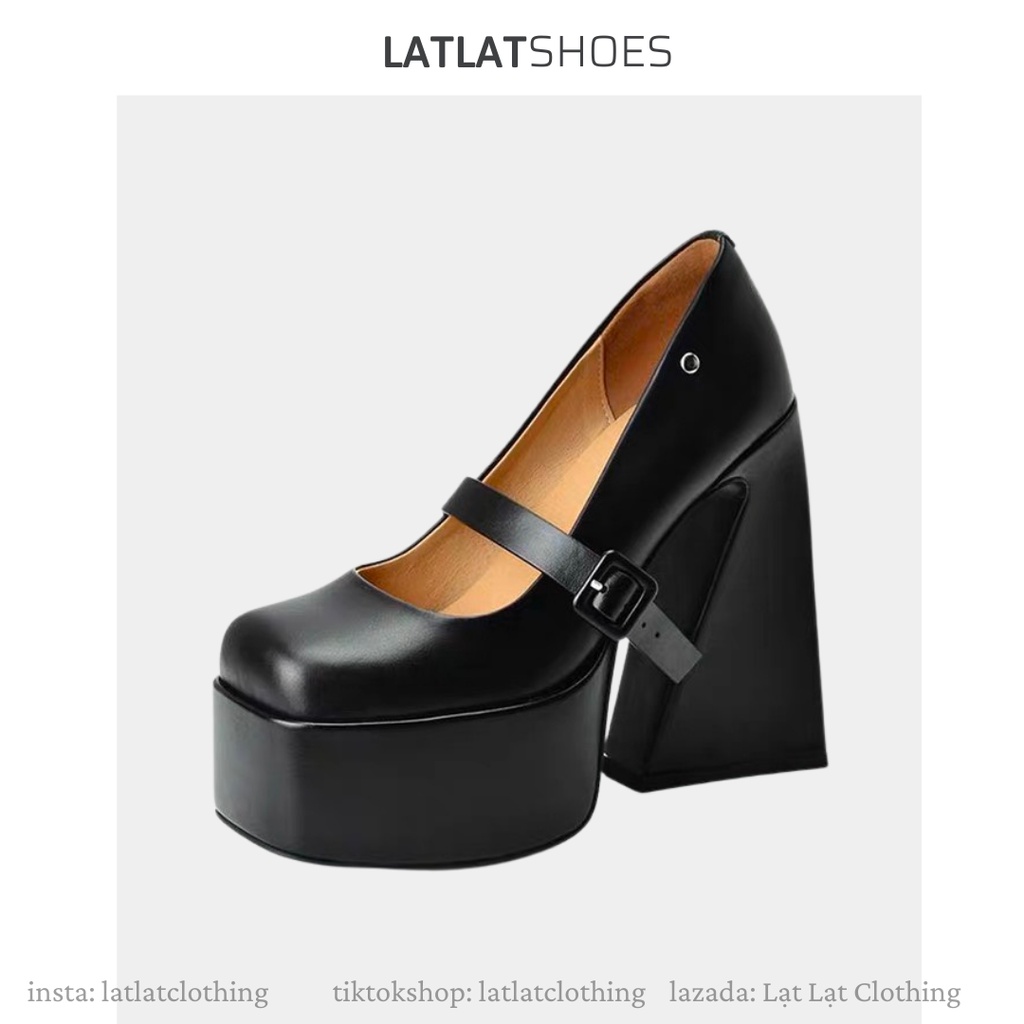 Giày Mary Jane mũi vuông da lì đế cao 9cm - Giày Mary Jane phong cách Anh Quốc siêu slay dành cho nữ