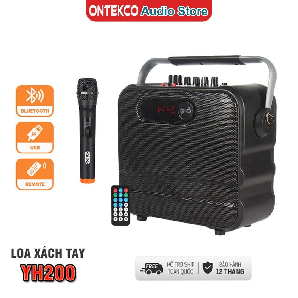 Bộ loa xách tay ONTEKCO YH200 - có dây đeo đi du lịch kèm micro không dây công suất 30W, míc chống hú