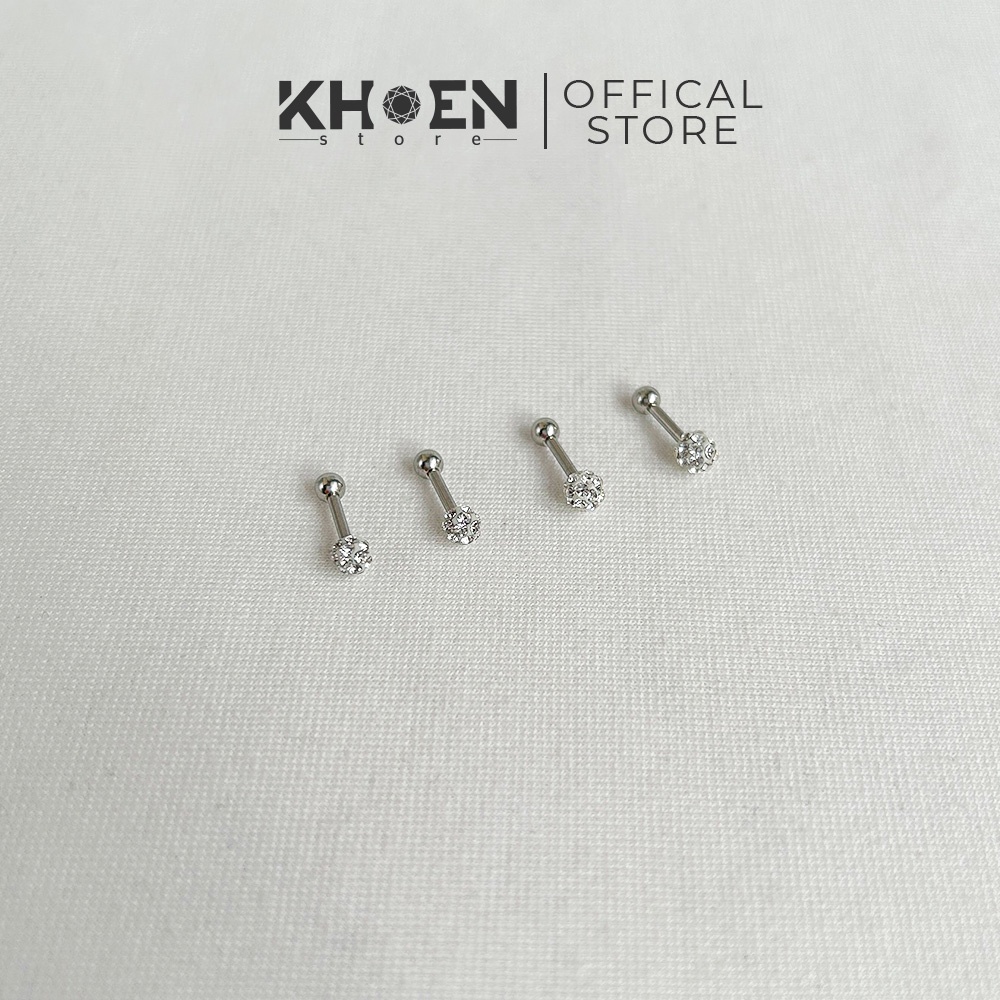 (1 Chiếc) Khuyên tai Bi đính đá - Hợp kim - Khoen Store