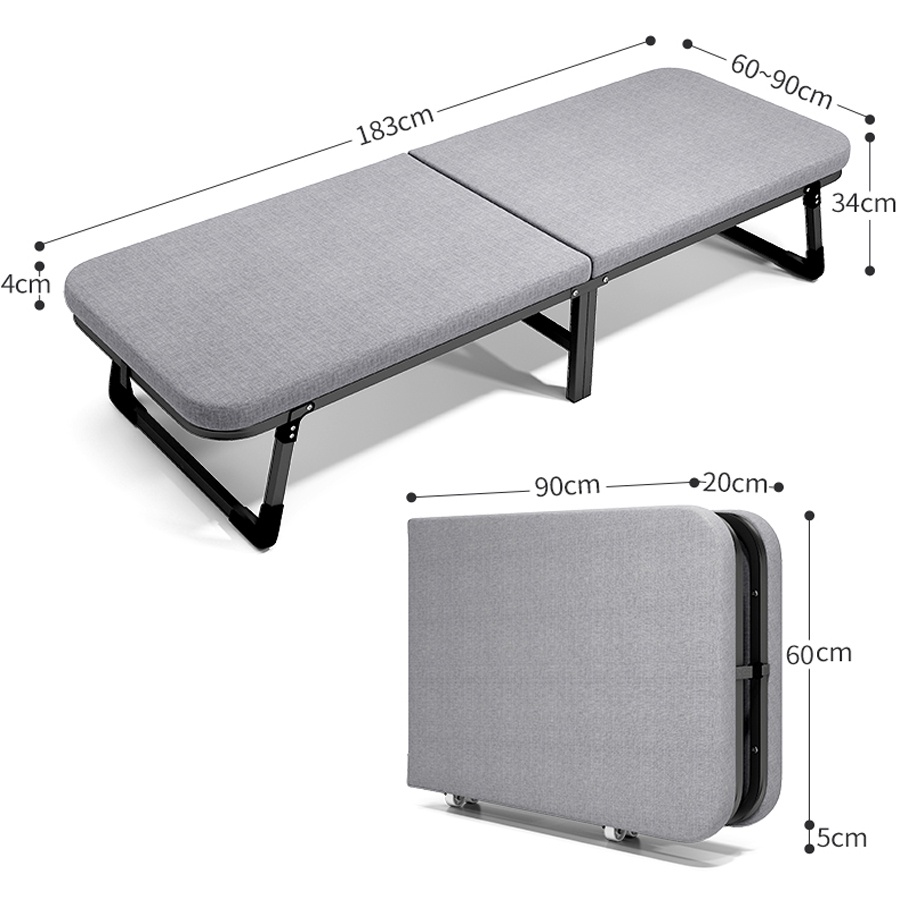 Giường Gấp Gọn AMYLY Giường Gấp Văn Phòng Cao Cấp Màu Xám, Có Bánh Xe Đệm Dày 4cm Kích Thước D183*R63*C38Cm