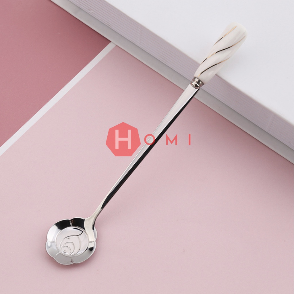 Thìa inox , muỗng cà phê inox, thìa dài uống trà thép không gỉ hai màu vàng bạc sang trọng - Danami store