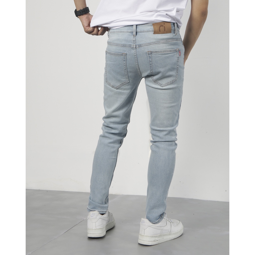 Quần jean nam xanh sáng Skinny Tape Light03 Nigo quần bò xanh sáng ống ôm co giãn cao cấp