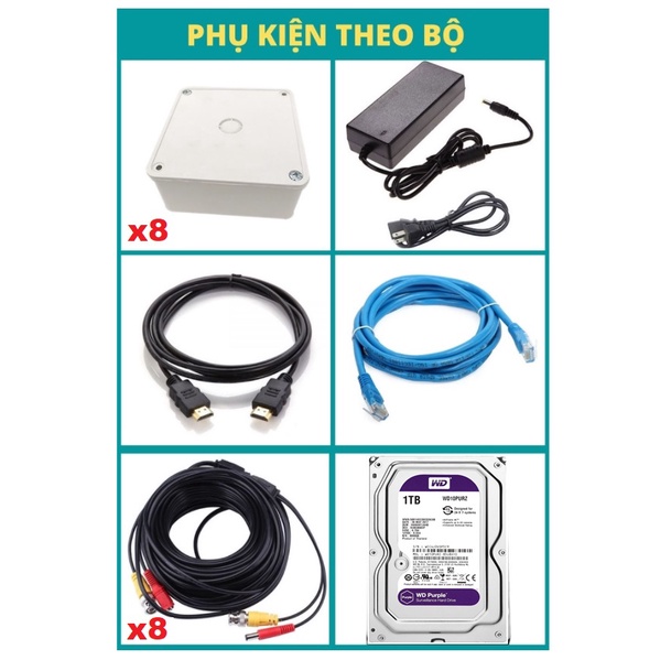 Trọn bộ 8 camera giám sát Hikvision trong nhà, ngoài trời Full HD, bộ camera hồng ngoại 20m - Hàng chính hãng-309cctv