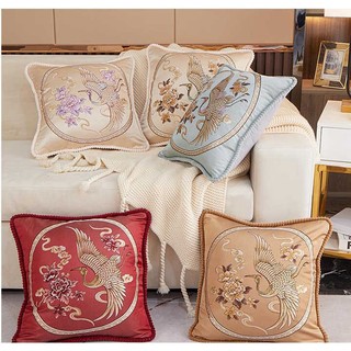 Gối tựa lưng họa tiết thêu gối sofa hồng hạc gối tựa lưng trang trí gối tựa lưng trang trí ghế gỗ gối tựa sofa cao cấp