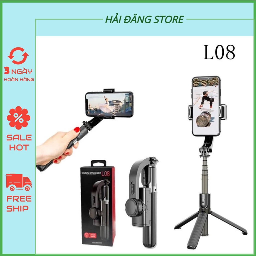 Gậy Chống Rung Gimbal Stabilizer L08, Có 3 Chân Đỡ, Tặng Kèm Nút Bấm BLT Hàng Cao Cấp - BẢO HÀNH ĐỔI MỚI