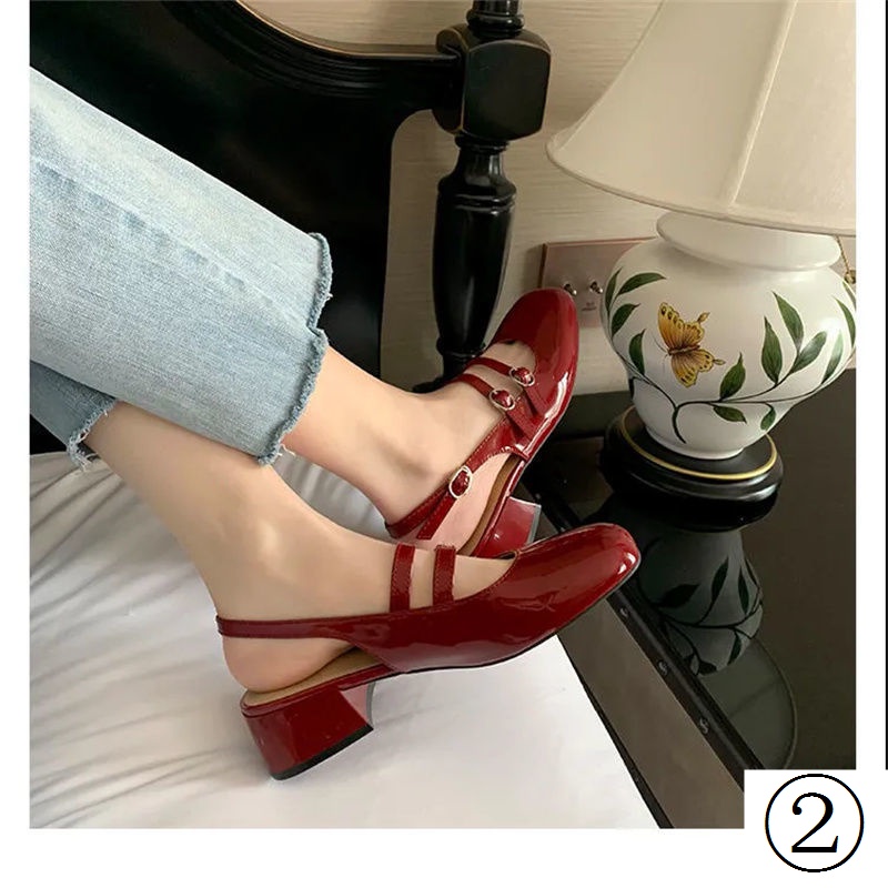 Giày Xăng Đan Mary Jane Gót Dày Hai Hàng Nút Vuông Phong Cách Retro Pháp Mùa Hè 2022 Mới Cho Nữ